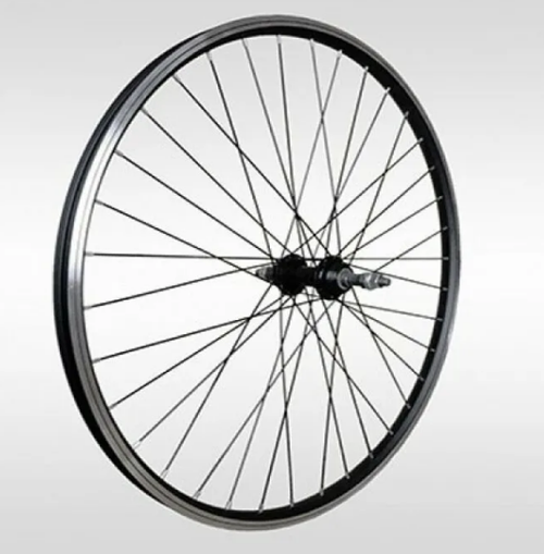 Колесо заднее 26" TRIX, профиль алюминиевый, двойной, 36H, пистонированный, фрезерованный, 559х19,4/25х21,4мм, A/V, анодированный, черный, втулка алюминиевая, под ДИСК, под трещотку, гайки, черная, спица черная