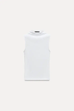 ZARA ТОП ИЗ ХЛОПКА МОДАЛА, БЕЛЫЙ