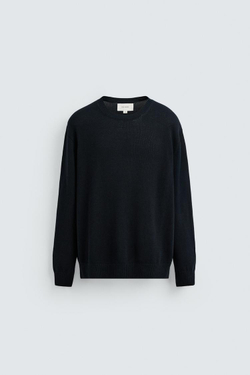 ZARA ДЖЕМПЕР ИЗ ХЛОПКА И КОНОПЛИ, МОРСКОЙ ТЕМНО-СИНИЙ