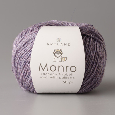 Monro пряжа с люрексом и пайетками, Металлик-5% Пайетки-5% Вискозный шелк -20% Кролик-20% Нейлон-20% Пух енота-30%, 50 гр, 200 м, сиреневый меланж
