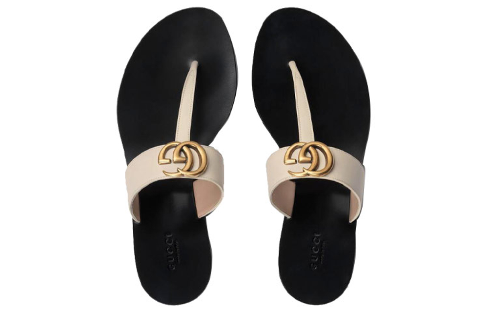 GUCCI Double G Plaque Leather Sandals