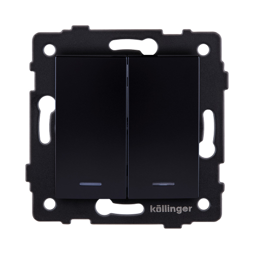 Выключатель 2-клавишный 10А/250В с LED подсветкой, изогнутый, черный Kollinger REA-R-008BK для Aspekt, Eleganz, Reflex