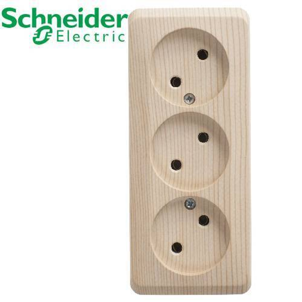 PA16-009D Розетка 3-ая о/у б/з (сосна) Этюд Schneider