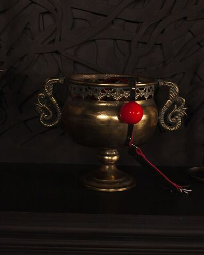 Красный силиконовый кляп-шар Scandal с черным ремешком из натуральной кожи (Цвет: черный)