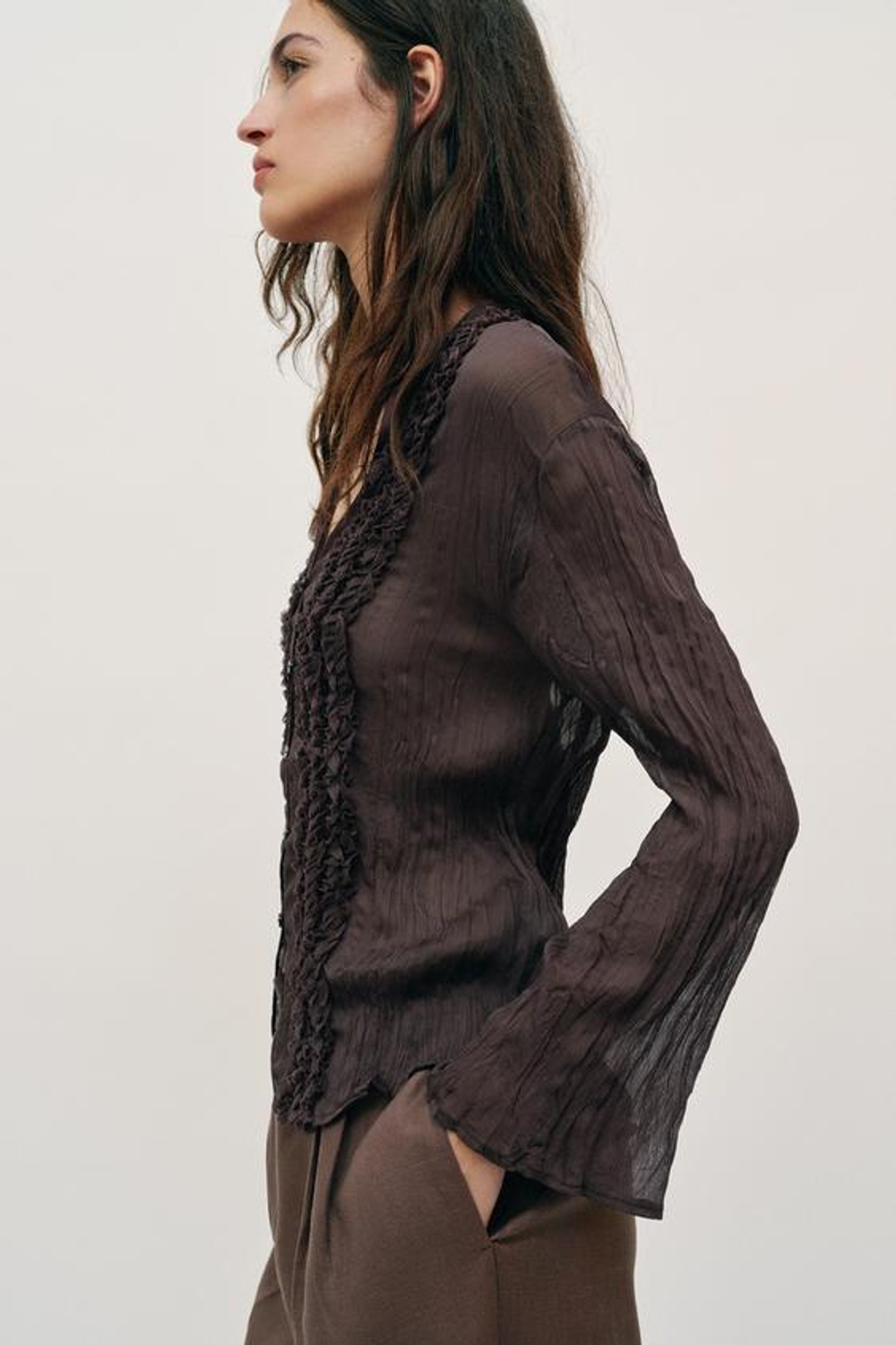 ZARA ПРЯМЫЕ БРЮКИ ИЗ 100% ЛЬНА, СЕРО-КОРИЧНЕВЫЙ