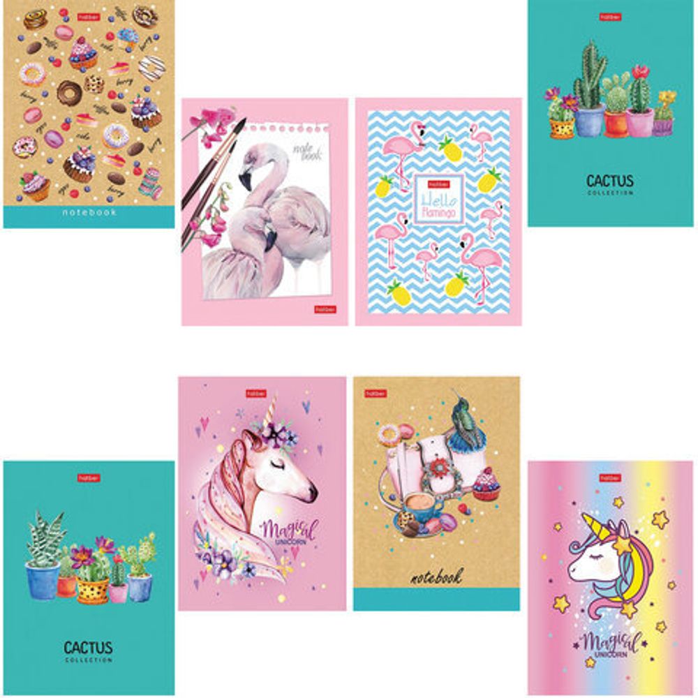 Блокнот МАЛЫЙ ФОРМАТ (105х145 мм) А6, 48 л., скоба, мелованная бумага, клетка, HATBER, "Positive" (8 дизайнов), 48Б6В1