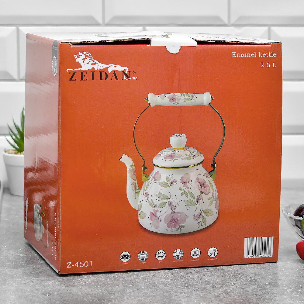 Чайник 2,6л эмаль "Flowers", индукция, комб. ручка "под золото", Z-4501
