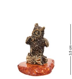 Народные промыслы AM-1253 Фигурка «Филин на пне» (латунь, янтарь)