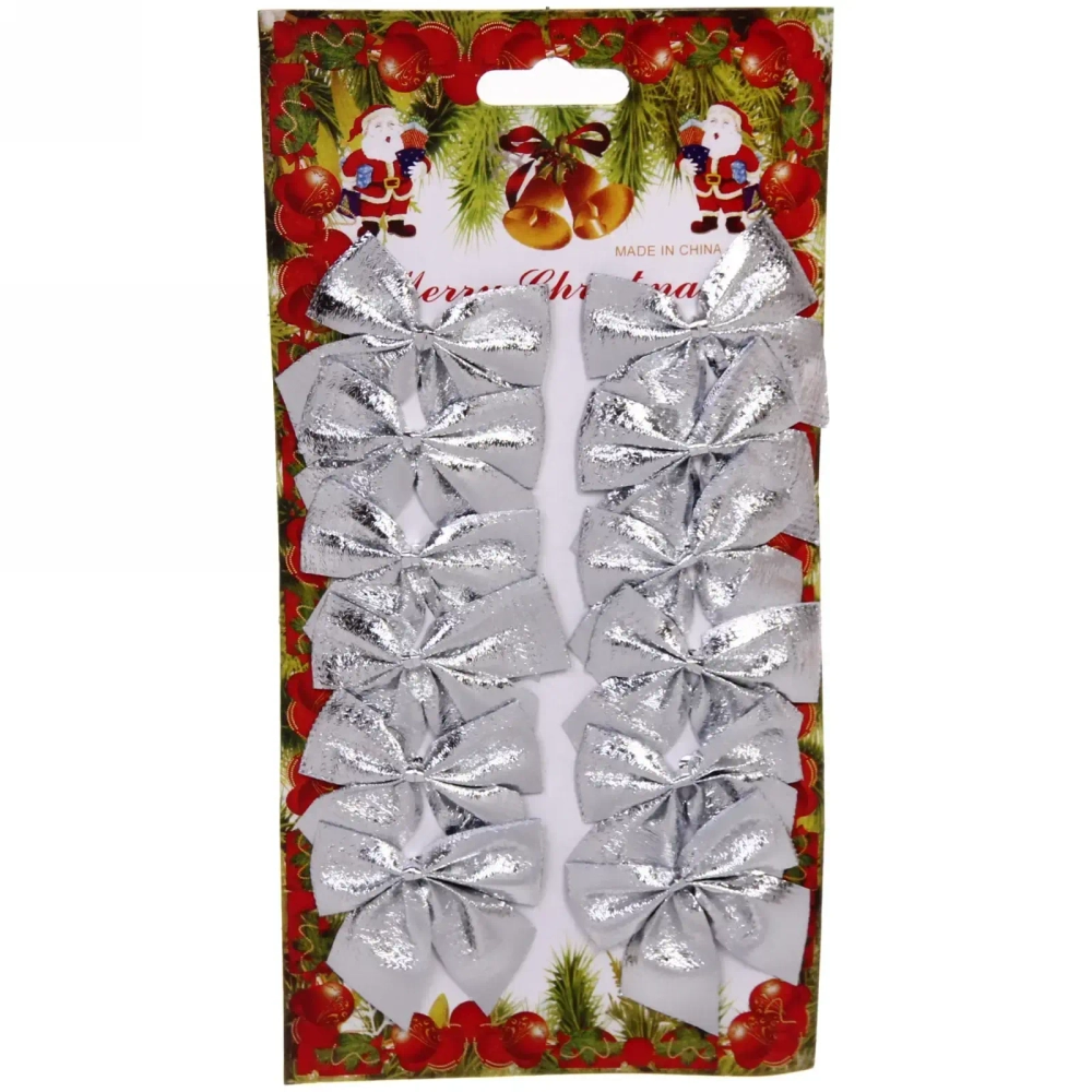 Бант на ёлку «Серебряный шик» 6 см (набор 12 шт)