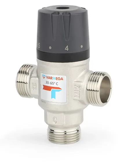 Клапан смесительный термостатический Varmega НР 1&quot; 30-65С KV 2,5 смешение вниз 39596