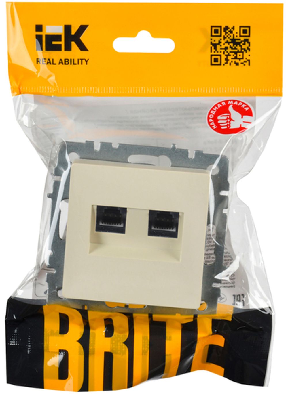 BRITE Розетка двойная RJ11+RJ45 кат.5E РК/Т12-БрКр бежевый IEK