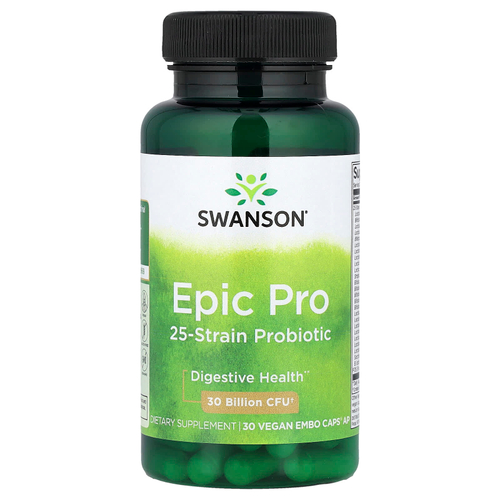Swanson, Epic Pro, пробиотик из 25 штаммов, 30 млрд КОЕ, 30 веганских капсул Embo Caps® AP