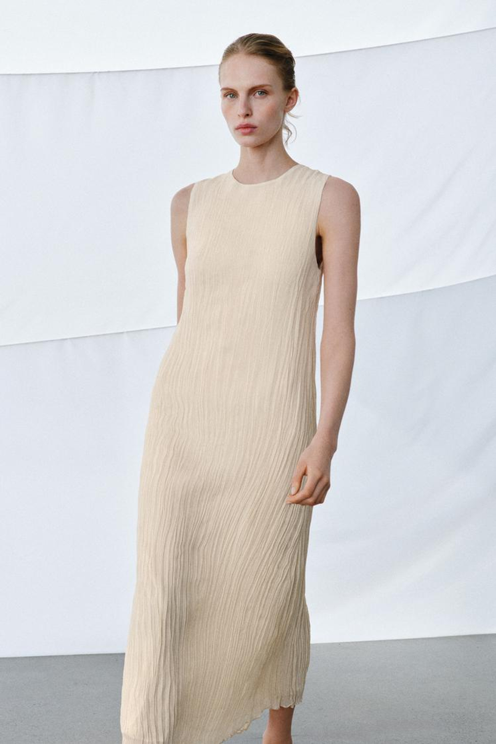 ZARA ПЛАТЬЕ С КОМБИНИРОВАННОЙ СЪЕМНОЙ НАКИДКОЙ — ZW COLLECTION, ЭКРЮ