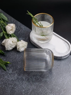 Набор ребристых стаканов для воды, 6 шт. с золотой каймой