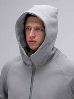 Толстовка на молнии с капюшоном теплая. Грей