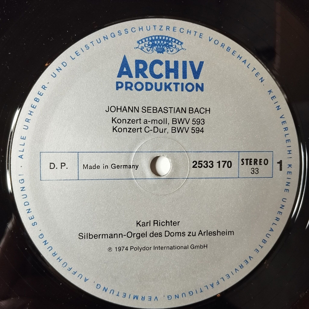 Винтажная виниловая пластинка LP J. S. Bach И.С. Бах, Карл Рихтер Karl Richter Die 6 Orgelkonzerte 6 Органных Концертов, BWV 592 597 (Germany 1974)