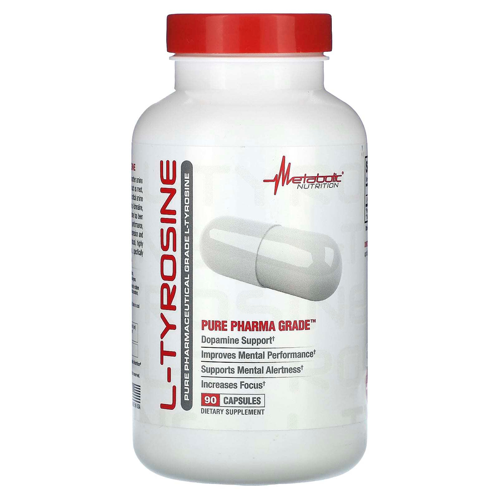 Metabolic Nutrition, L-тирозин, чистый фармацевтический, 500 мг, 90 капсул