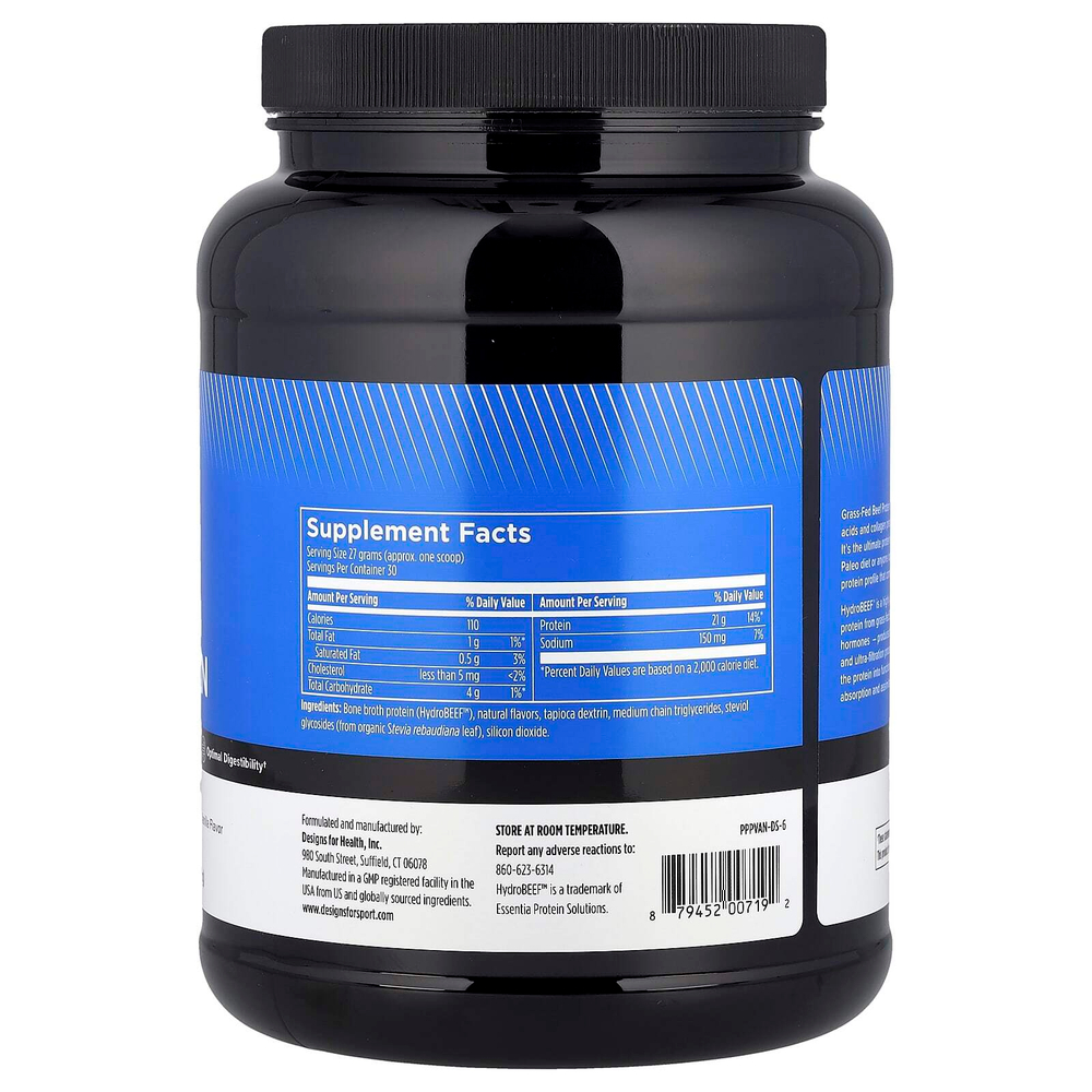 Designs For Health, Designs For Sport®, говяжий протеин травяного откорма, ваниль, 810 г (1,8 фунта)