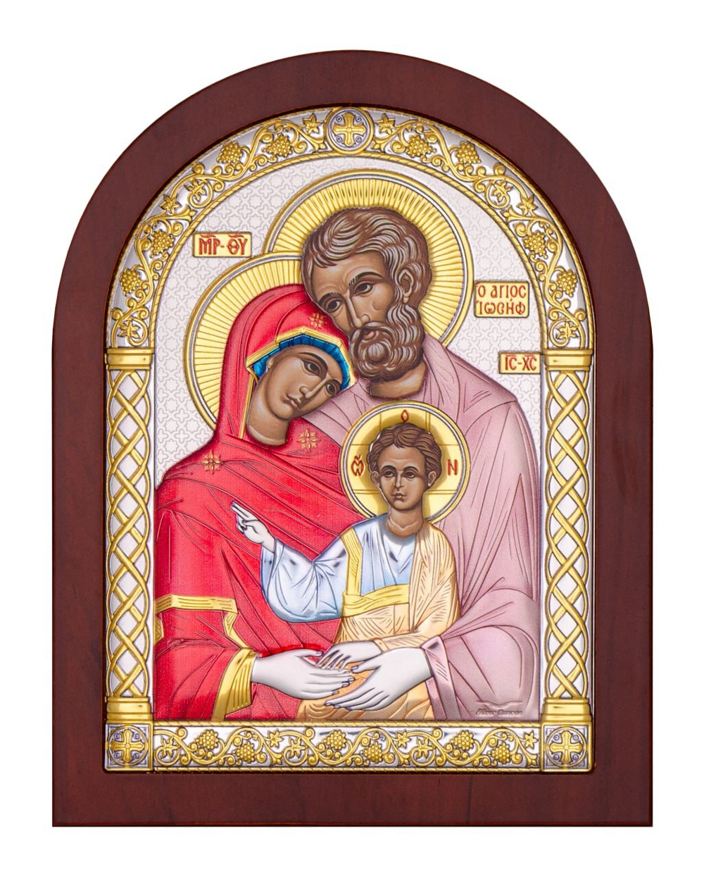Св. Семейство, икона арочная, красное дерево, эмаль 175х225