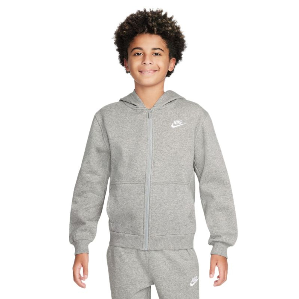 Детская теннисная куртка Nike Club Fleece Full-Zip - dark grey heather/white