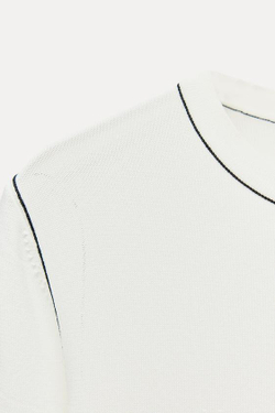 ZARA ОДНОТОННЫЙ ТОП С КОНТРАСТНОЙ ОКАНТОВКОЙ, БЕЛЫЙ/ЧЕРНЫЙ