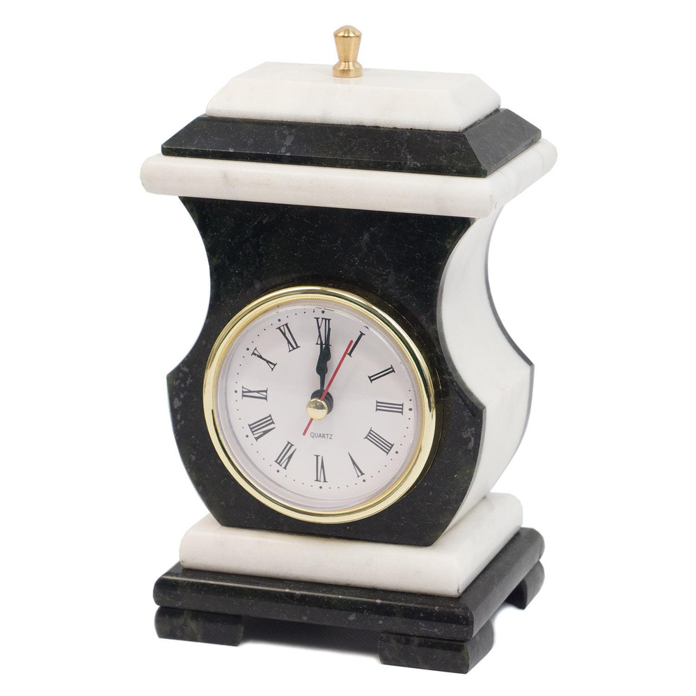 Часы со шкатулкой "Ретро" мрамор змеевик 95х70х160 мм 1000 гр. R117503