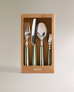 ZARA HOME НАБОР СТОЛОВЫХ ПРИБОРОВ С КЕРАМИЧЕСКОЙ РУЧКОЙ ( 4 ПРЕДМЕТА), ЗЕЛЕНЫЙ