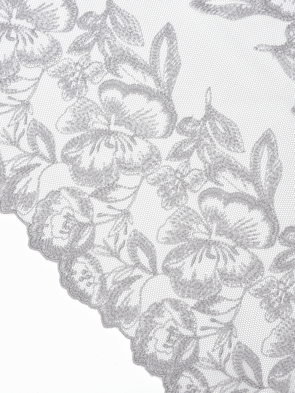 Кружево вышивка на сетке светло-серая неэластичная ширина 28 см