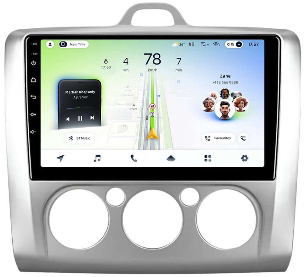 Магнитола для Ford Focus 2 2004-2011 (кондиционер) - Teyes CC4L монитор 9" IPS на Android 14, Snapdragon 662, CarPlay, 4G SIM-слот