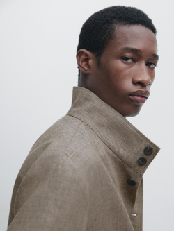 Massimo Dutti Бомбер из смесового льна с воротником, бежевый