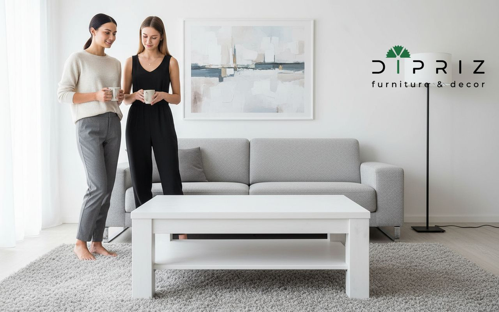 Журнальный столик, 120х74х47, Мэдисон, кофейный, для гостиной, деревянный, белый, Dipriz