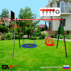 Уличные качели Sv Sport УК179КП2 (3.0м/Щит баскет/Гнездо Оксф. 100см/Со спинкой/Подвесы на подш 2к)