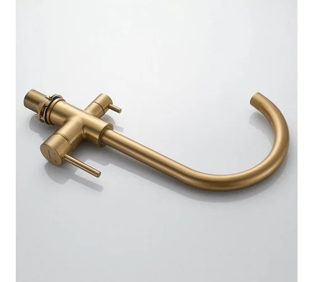 Смеситель для кухни с подключением фильтра питьевой воды, золотой сатин, Shevanik S128G