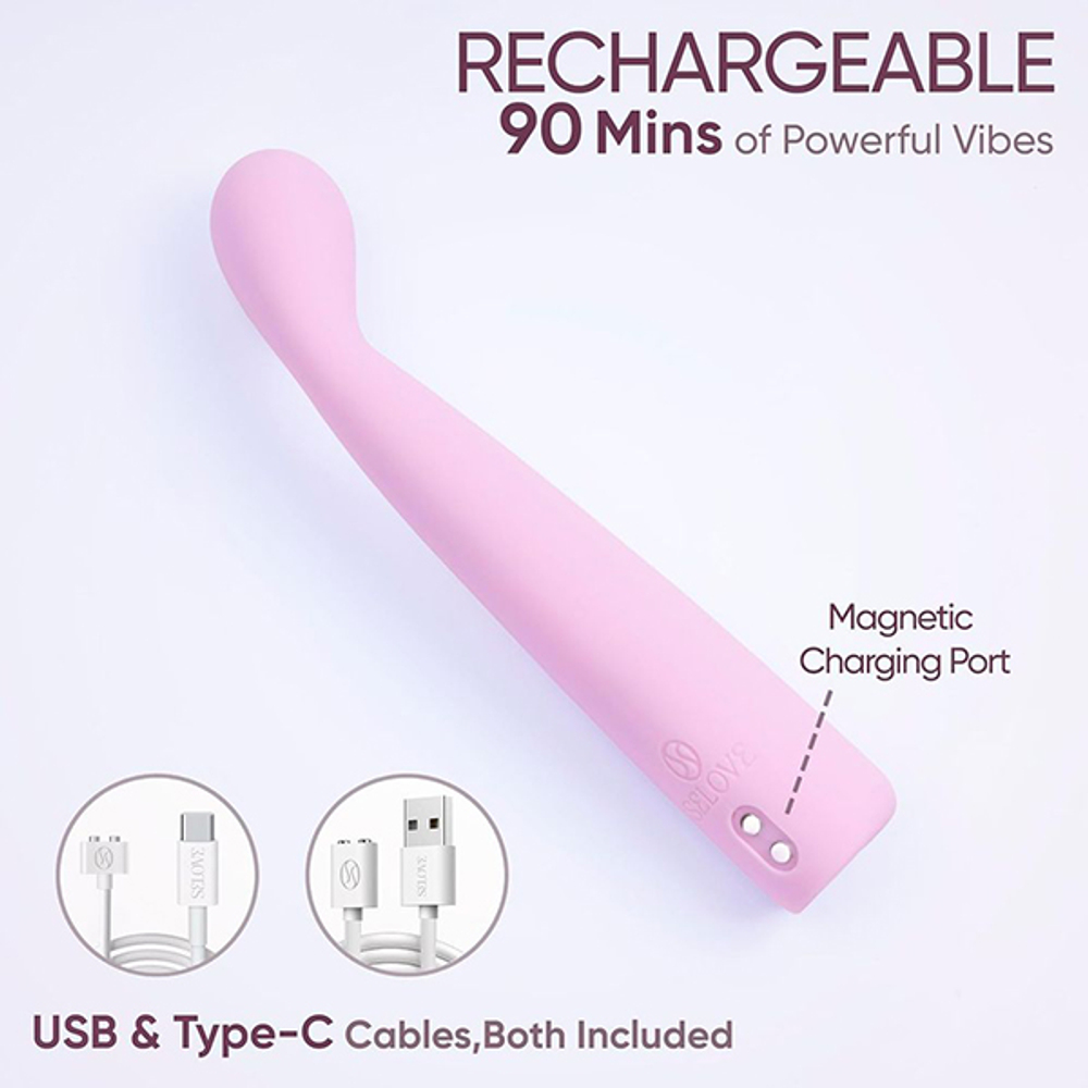 Розовый вибратор 17,5см с гладкой поверхностью для стимуляции точки G Selove TouchBend Slim Curved G-Spot Vibrator with Flexible Neck Pink