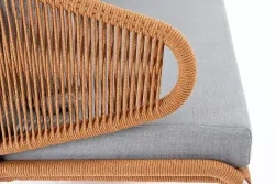 "Милан" диван 2-местный плетеный из роупа, каркас алюминий светло-серый (RAL7035) муар, роуп оранжевый меланж круглый, ткань светло-серая