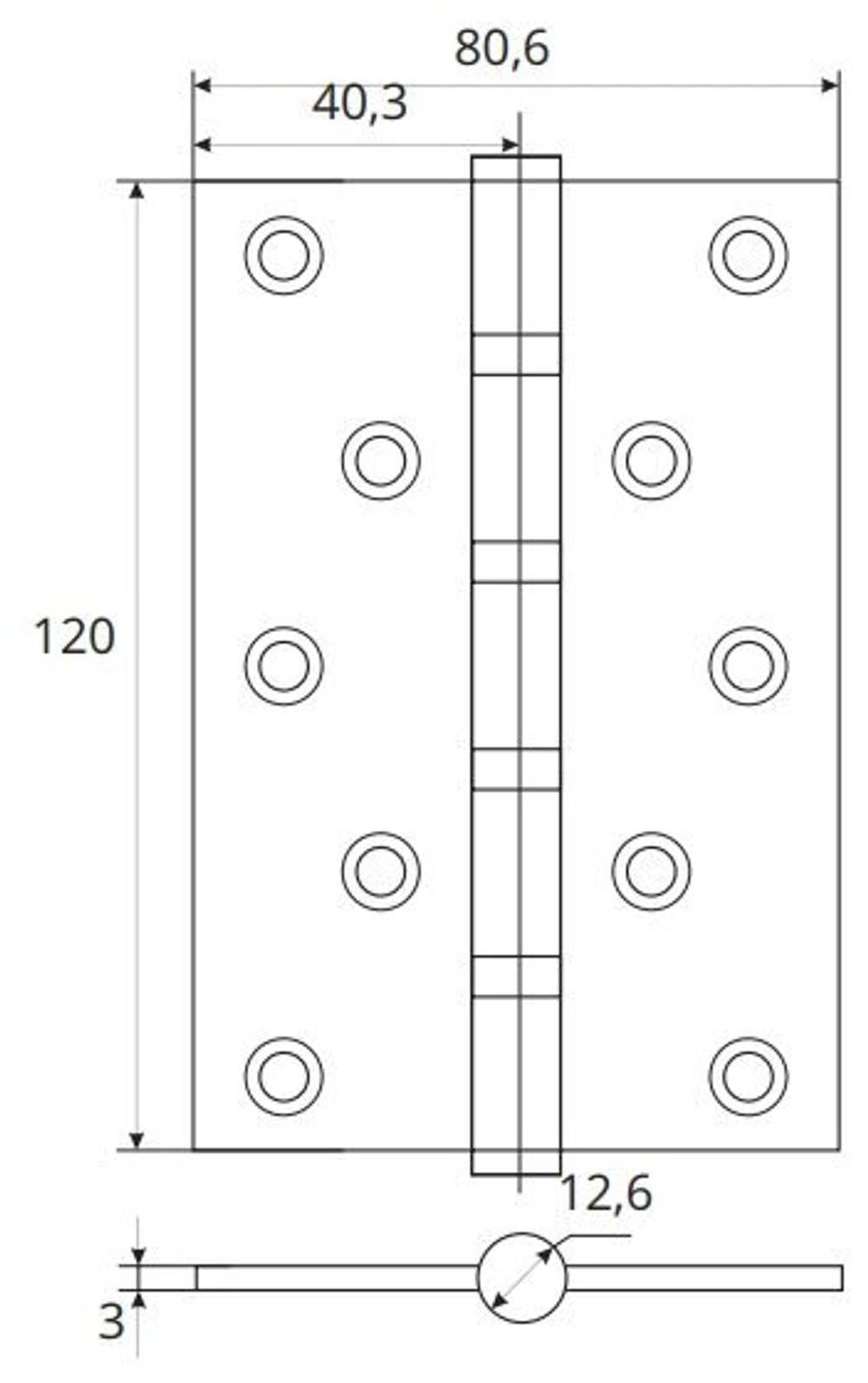 ПЕТЛЯ 120X80X3MM ХРОМ HG 120*80*3.0-4BB CR(CR) 2ШТ