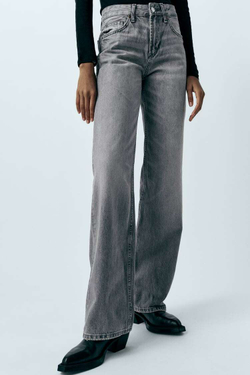 ZARA ДЖИНСЫ TRF WIDE LEG MID RISE FULL LENGTH, СЕРЫЙ