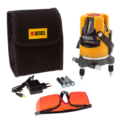 Лазерный уровень LX3, 10 м, ± 0,3 мм/1 м, 635 нм, 4 вертикальных, 1 горизонтальная плоскости, резьба 5/8" Denzel