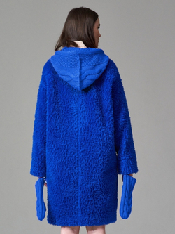 Шуба женская чебурашка из шерсти тедди, синяя, SilverFox