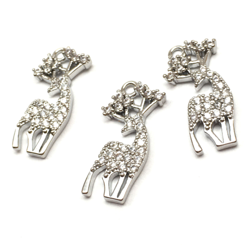 Подвеска с фианитами "Благородный олень" 18х7 мм, родий