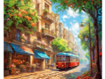 Алмазная мозаика 40х50см. "Летний трамвай" (30цв.) с частич.заполнен.на подрам. (Арт. НД-0583)