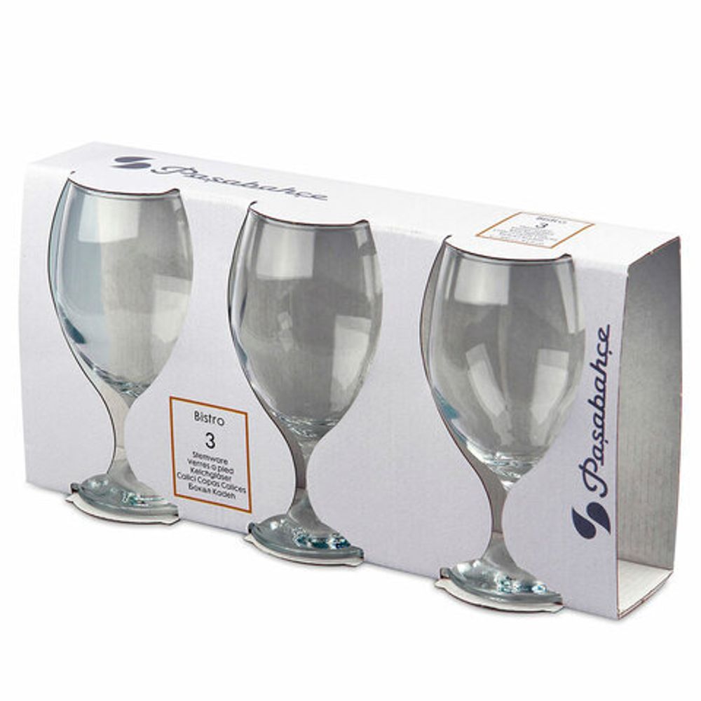 Бокал для пива на ножке, 400 мл, КОМПЛЕКТ 3 штуки, стекло, PASABAHCE "БИСТРО", фирменная подарочная упаковка, 44417