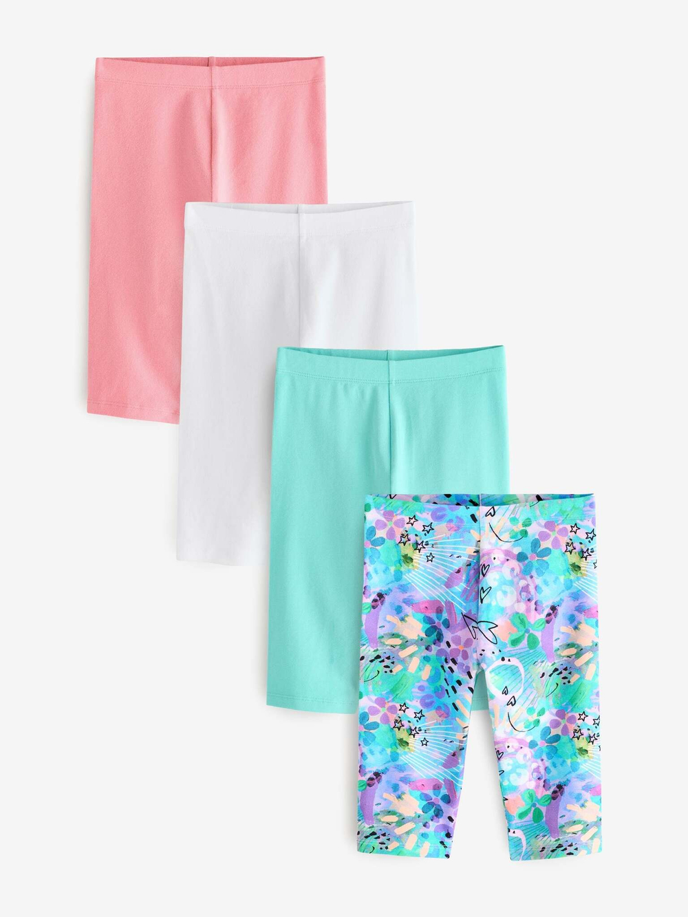 Легинсы укороченные для девочки Next E61-333, 4 шт., Розовый, Белый, Бирюзовый