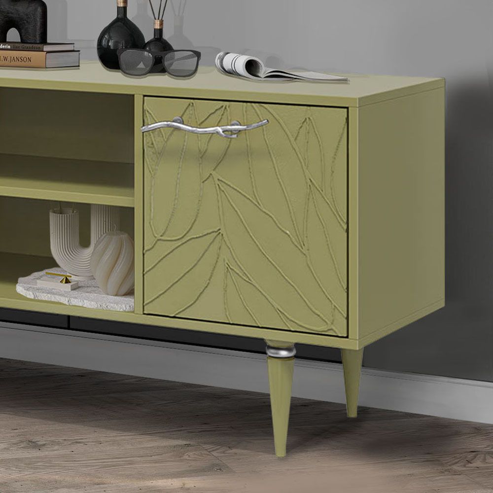 Тумба под ТВ Арт Колор leaves 155см Классик Сильвер Зеленая олива