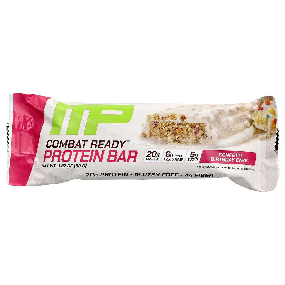 MusclePharm, Протеиновый батончик Combat Ready ™, праздничный торт с конфетти, 12 батончиков по 53 г (1,87 унции)