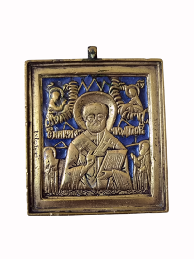 Антикварная икона-плакетка "Святитель Николай" - 19 век