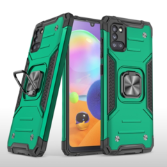 Противоударный чехол Strong Armour Case с кольцом для Samsung Galaxy A31 (Темно-зеленый)