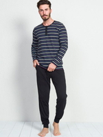Мужская пижама с футболкой в полоску (Размер: M) (Цвет: черный)