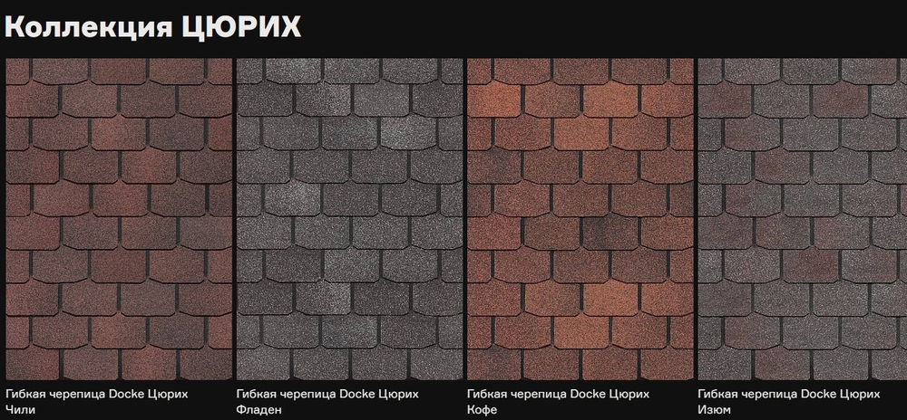 Гибкая черепица Döcke PIE Premium/ЦЮРИХ Кофе/Арахис/Изюм/Чили/Фладен