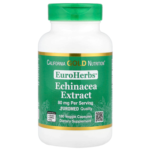 California Gold Nutrition, EuroHerbs™, экстракт эхинацеи, качество Euromed, 80 мг, 180 растительных капсул